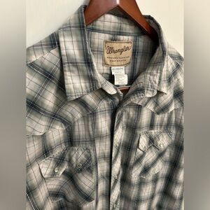Wrangler Western Shirt Mens 3XL Pearl Snap Plaid Short Sleeve Metallic Thread